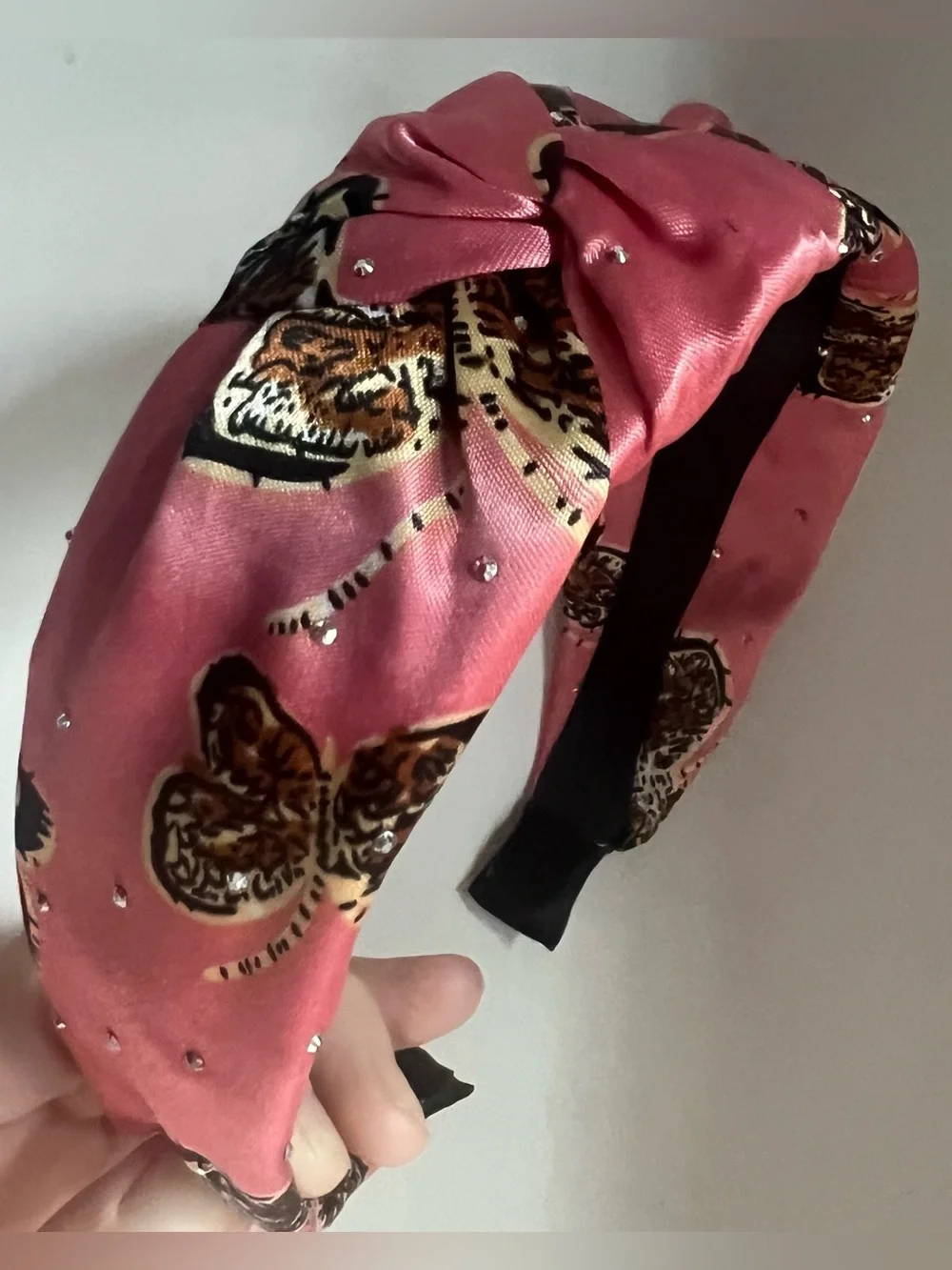 Satin Knot Headband with Butterfly Print & Rhinestones - Choose 1